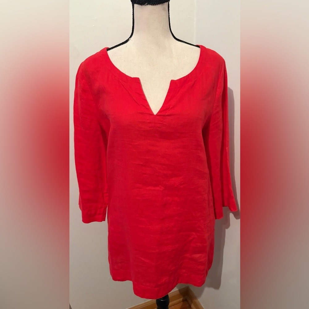 J. Jill 100% Linen 3/4 Sleeves Red Top Women’s Size Small EUC